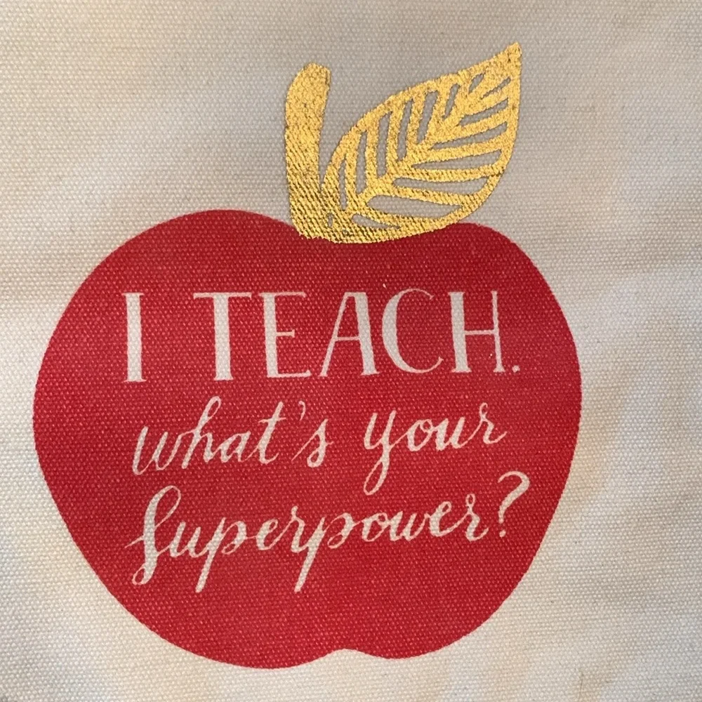 NWOT Teacher Gift !! Cotton stash bag with apple print and apple Pom Pom fob